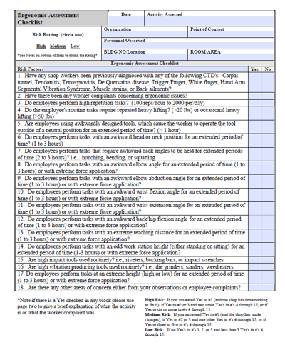 OSHA ergo checklist